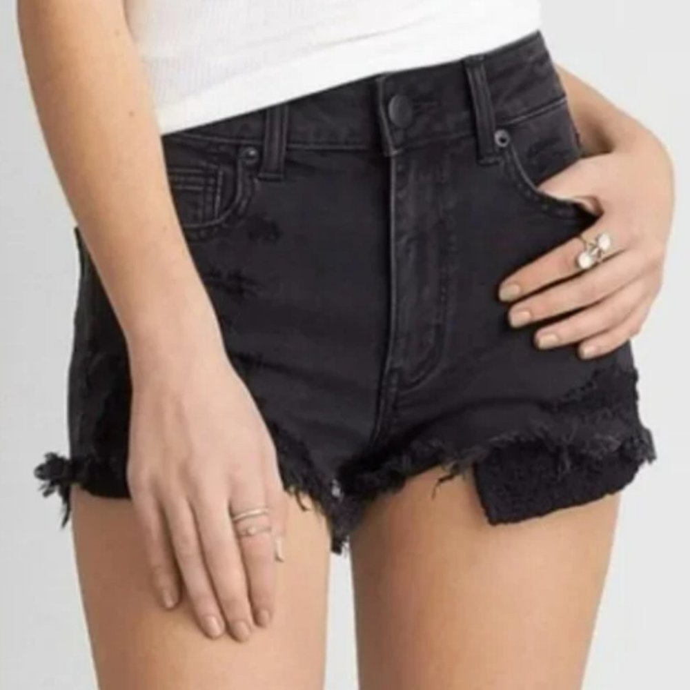American Eagle Hi-Rise Shortie Ne(x)t Level Stretch Denim Shorts Black Size 2
